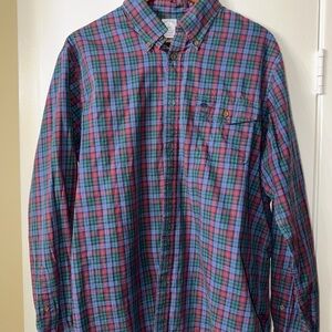Brooks Brothers 1818 Plaid Button Down Shirt Large Green Red Blue Cotton